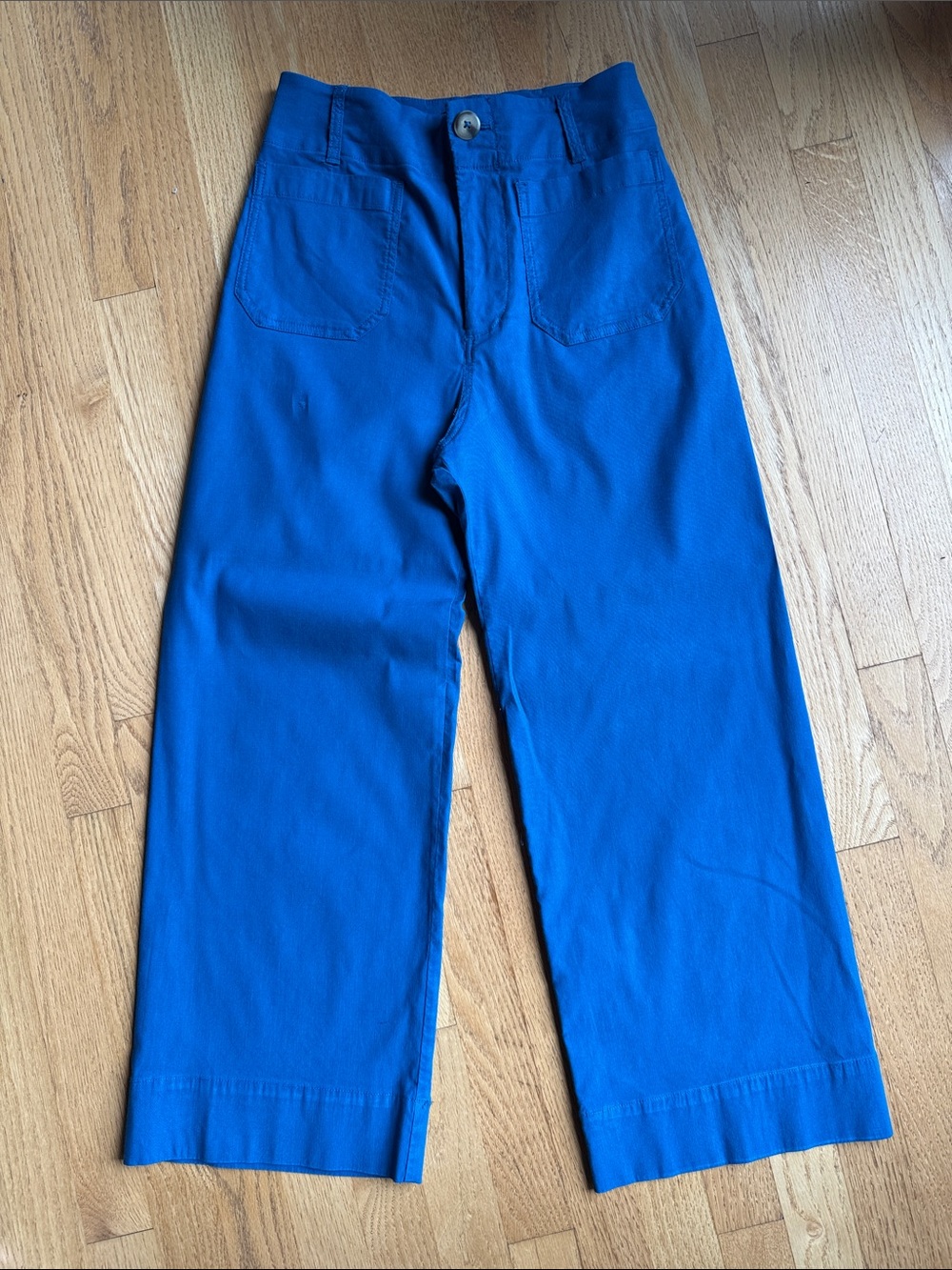 Maeve Cobalt Wide-Leg Chinos